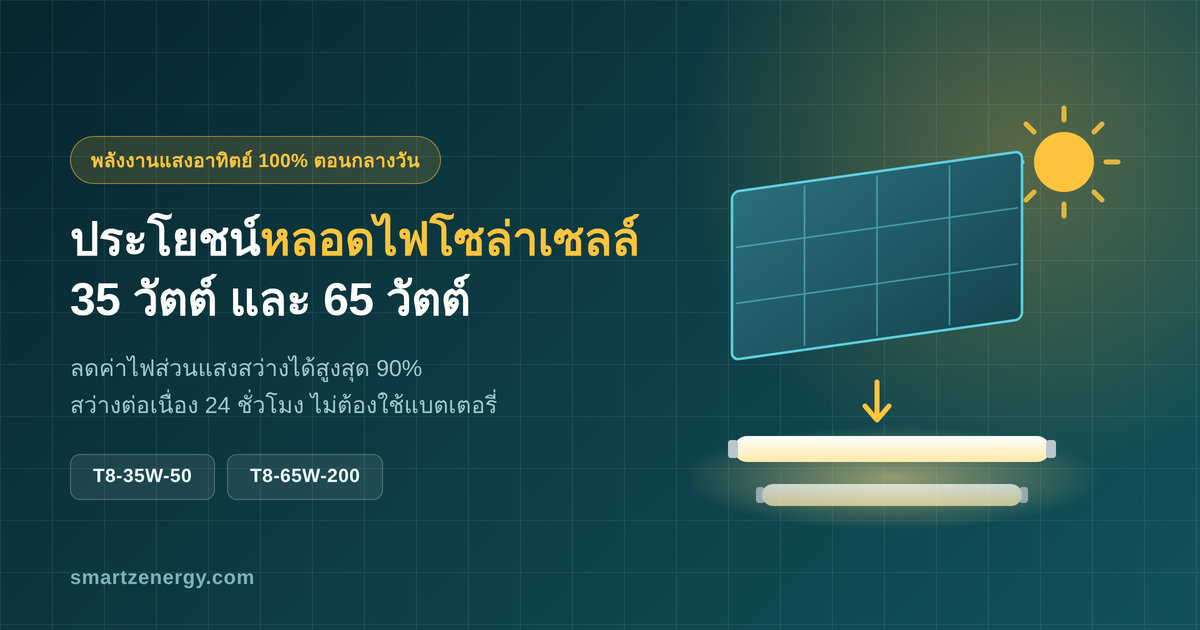 หลอดไฟโซล่าเซลล์ 35 วัตต์ T8-35W-50 และ 65 วัตต์ T8-65W-200 ทำงานด้วยพลังงานแสงอาทิตย์